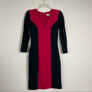French Connection long sleeve black red career dress